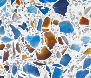 Kristalterrazzo tegels in blauw en bruin