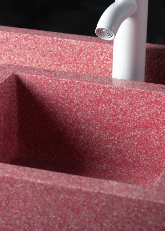 Pink and white terrazzo sink to decorate a bathroom 