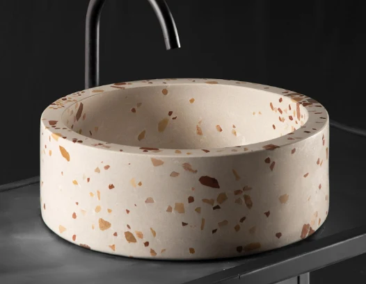 Sink made with cream, beige, and brown terrazzo for the bathroom