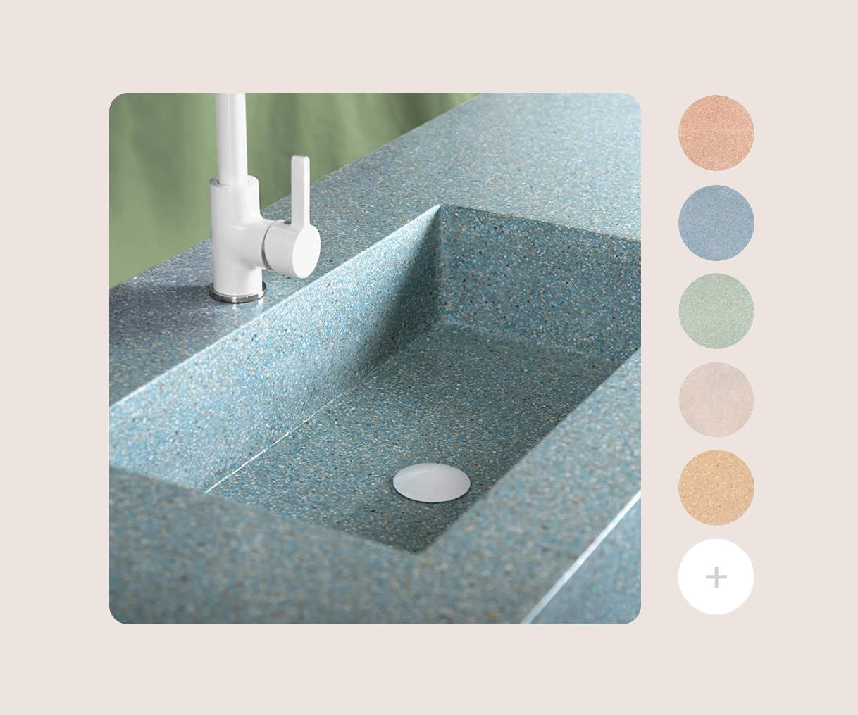The sink is made with blue terrazzo for the bathroom 