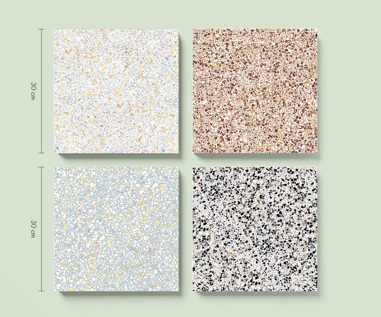 White, beige, gray, brown, and black terrazzo tiles