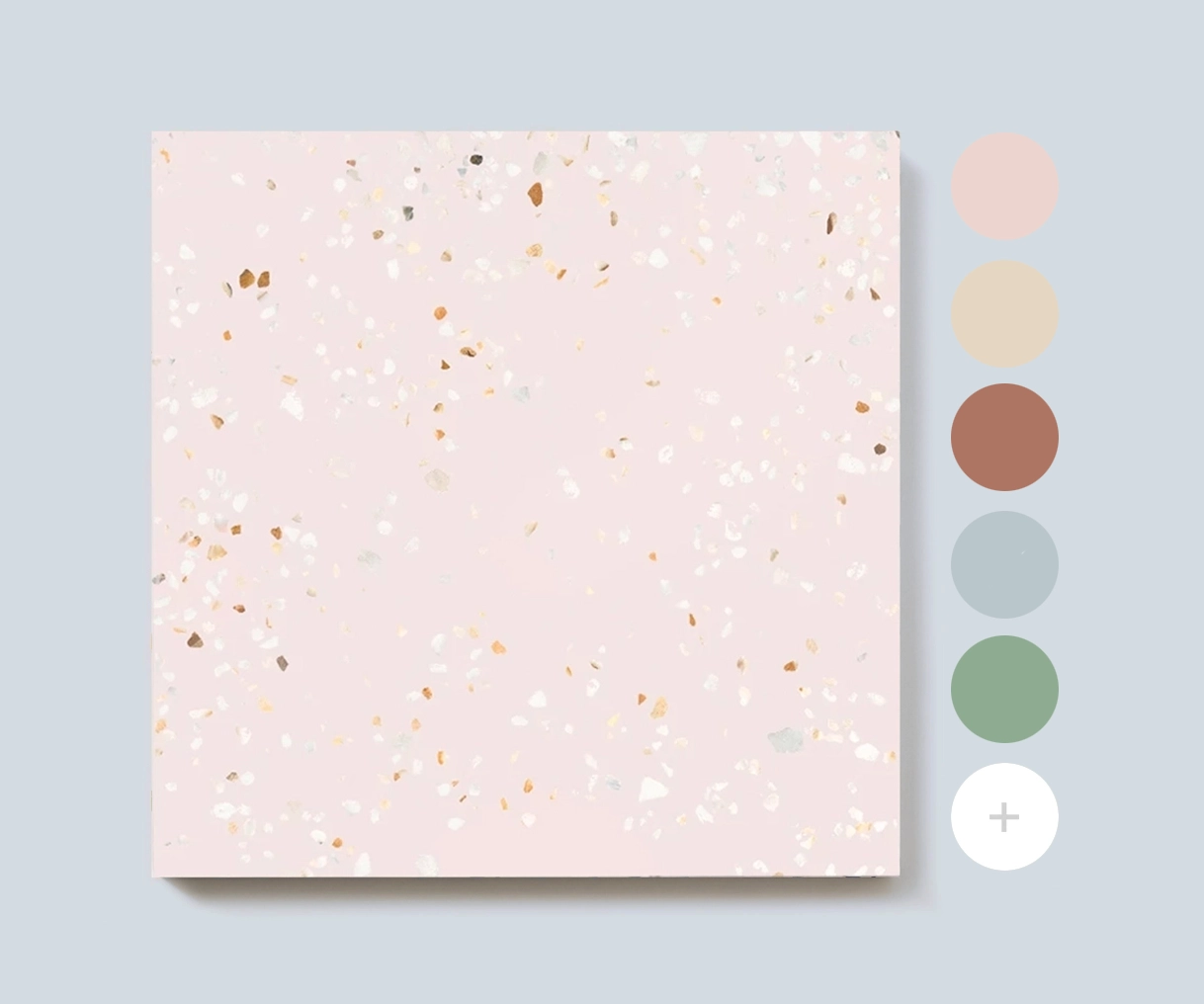 Colorful terrazzo tiles in pink, white, cream, beige and gray