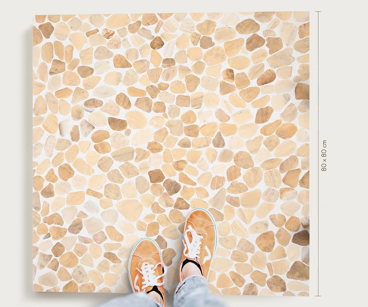 Terrazzo tiles in white, cream, and beige