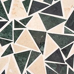 Terrazzo 60x60 en couleur crème décoré par des triangles beiges et verts