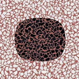 Terrazzo 60x60 en stock, avec un motif en blanc, noir et rouge tomette